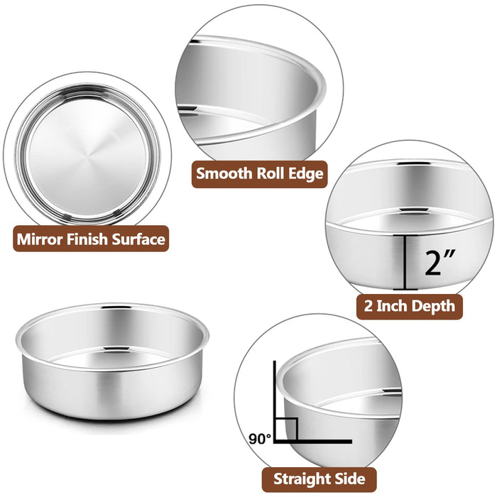 P&P CHEF 9.5 Inch Cake Pans (3-inch Depth), 2 Pcs Stainless Steel Round  Baking Pan Big Birthday Cake Pans, Healthy & Durable, Deep Side & One-piece