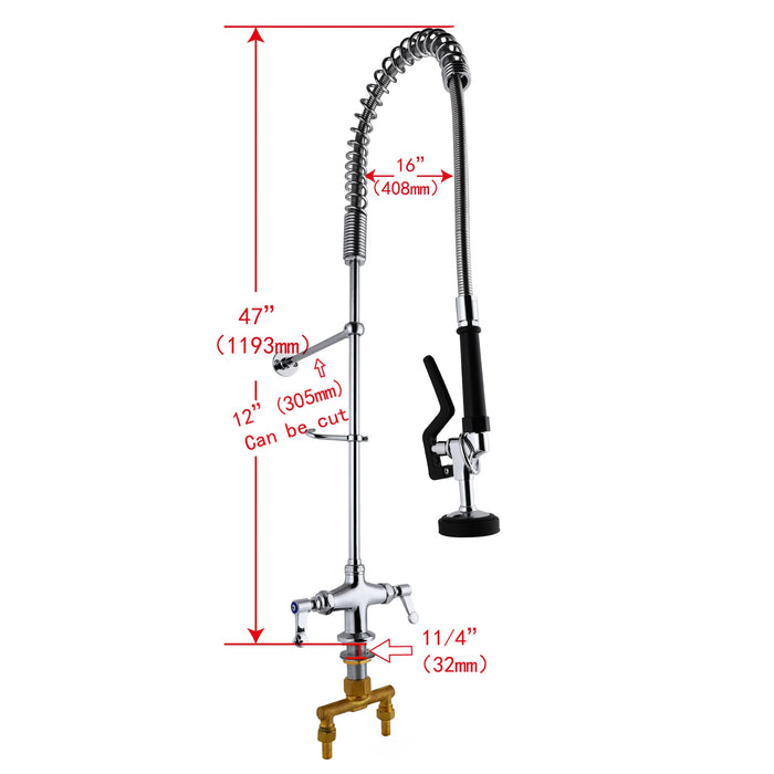 MaxSen Deck Mount Single Hole Double Handle Pull Out Spray Commercial Pre Rinse Restaurant Kitchen Faucet (MS-5801A)
