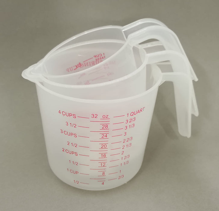 3pc Plastic Measuring Jug Set Large 4 Cup, 2 Cup and 1 Cup