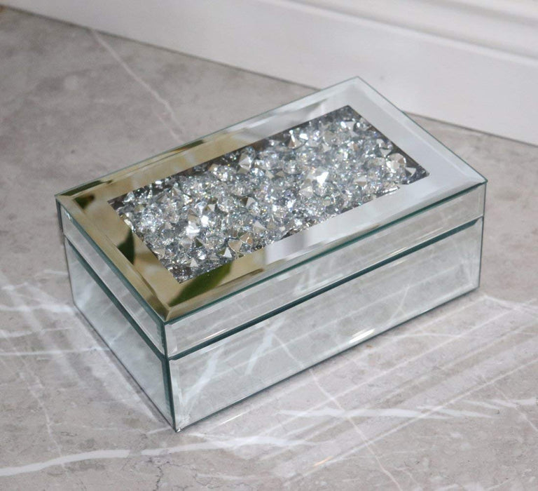 Qmdecor Luxury Silver Crushed Diamond ed Jewelry Box Organizer Storage Jewelry Box For Women
