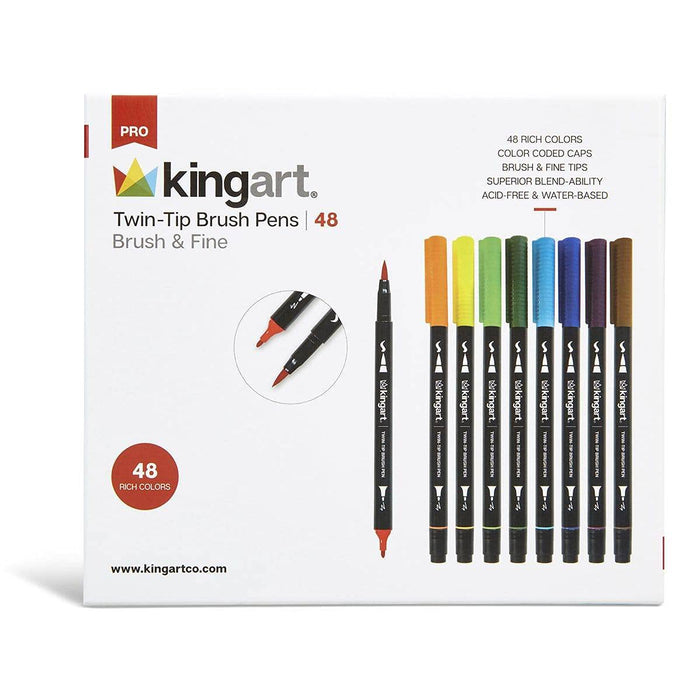 KINGART PRO Dual Twin-Tip Brush Pens, Set of 48 Unique & Vivid