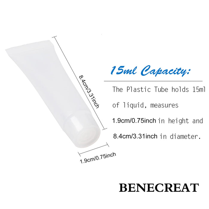 BENECREAT 30 Pack 15ml/0.5oz Clear Empty Tubes with Plastic Syringes Clear Squeezable Cosmetic Containers Refillable Plastic Tubes for Shampoo Facial Cleanser Makeup Sample