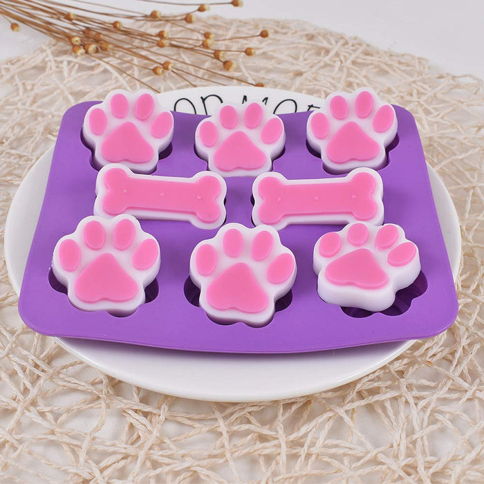 Cozihom Puppy Dog Paw and Bone 2 in 1 Silicone Molds, Food Grade, for Chocolate, Candy, Pudding, Jelly, Dog Treats. 5 Packs