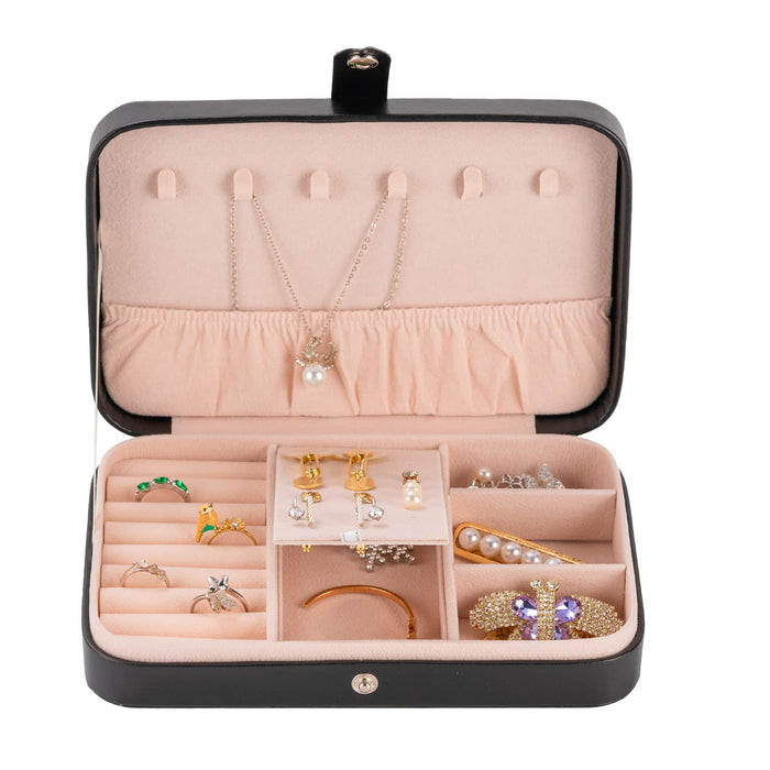 Smileshe Jewelry Box for Women Girls, PU Leather Small Travel Organizer Case, Portable Display Storage Holder Boxes for Rings