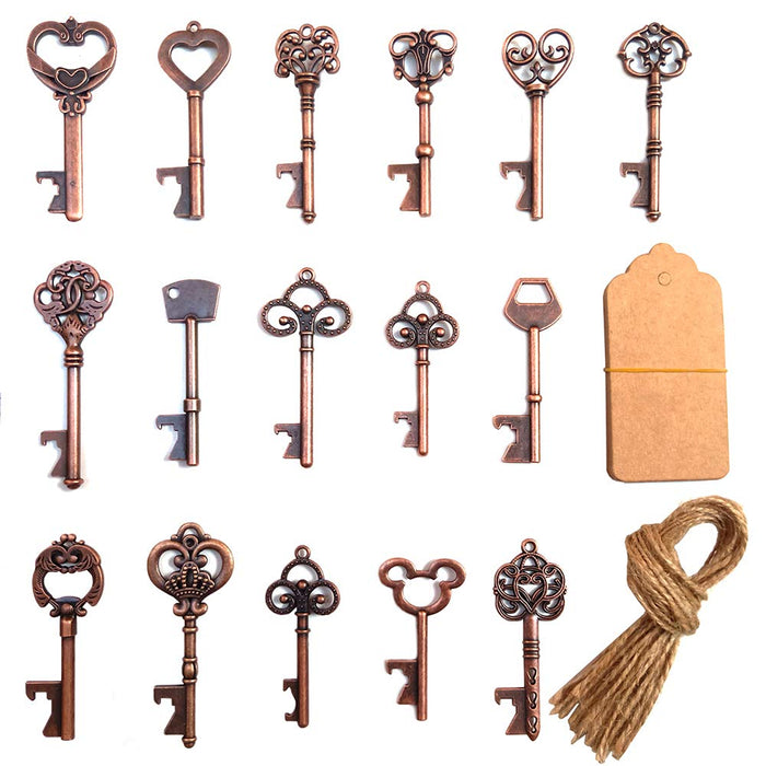 Assorted Extra Large Key Bottle Openers,Vintage Skeleton Key Bottle Opener, Beer Openers Personalized with Tag and Twine