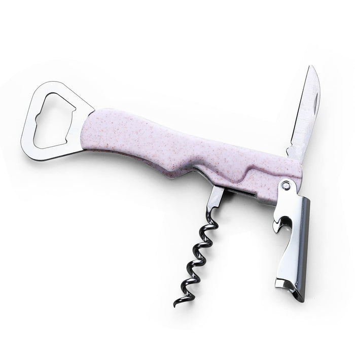 Drincarier Two-Step Corkscrew Wine Opener with Built-In Foil Cutter and Bottle Opener,Wine Key Waiter Corkscrew (light pink)