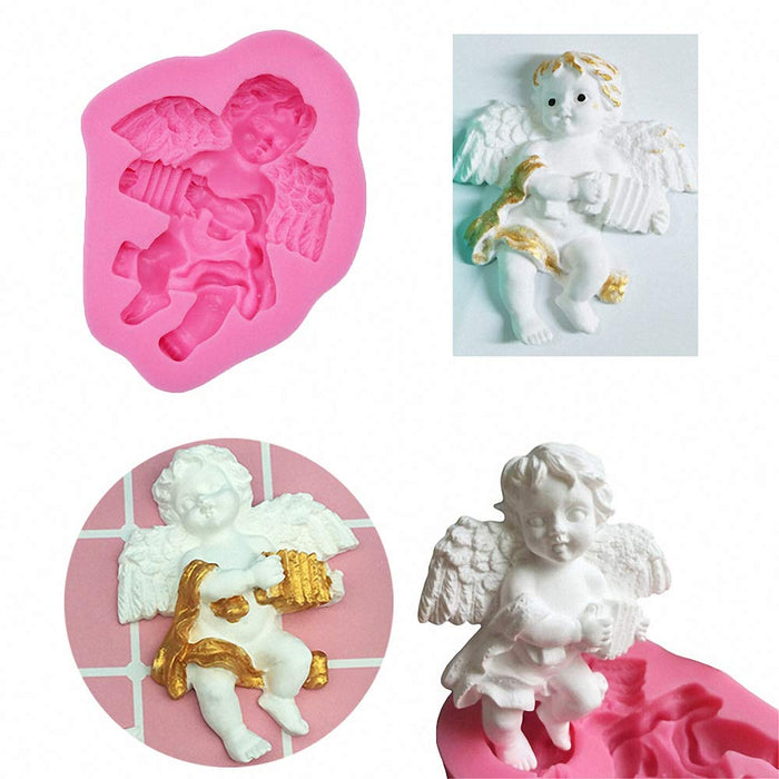 HiParty 3Pcs/Set Mini Angel Baby & Wings Fondant Molds Angelic Cherub Silicone Cake Decorating Tools Polymer Clay Molds for Boy Baby Shower Baptism CupCake Topper Decoration Favors