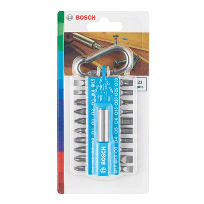 Bosch Home and Garden 2607002822 Bosch 21-Piece Set Screwdriver Bit Set Blue (with Universal Bit Holder, Carabiner, Accessory for Cordless Screwdriver)