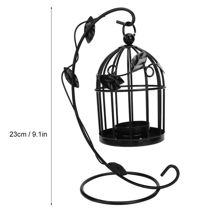 Bird Cage Candlestick Vintage Wrought Iron Candle Holder Retro Hollow Out Hanging Lamp for Home Decor Wedding DecorationBlack