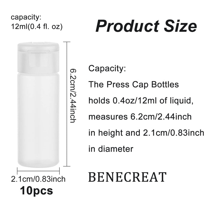 BENECREAT 10 Pack 12ml 0.4oz Travel Essentials Bottle Flip Cap Sample Bottle Travel Accessories Refillable Bottles for Makeup Cosmetic Toiletries Product, Festival