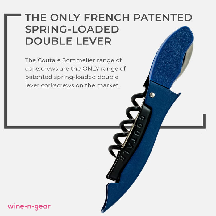 Le Coutale Waiters Corkscrew by Coutale Sommelier - Blue - Two-Step Lever Action for Smooth Cork Pull - Wine Bottle Opener