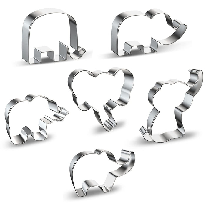 Elephant Cookie Cutter Set with Elephant Face, Cute Elephants Animal Shapes - Stainless Steel Baby Shower Cake Mold Fondant