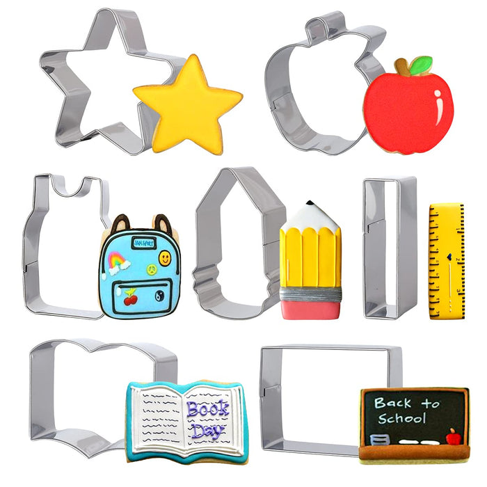 100th of School Cookie Cutter Set, 7 Pack Back to School Teacher Appreciation Cutters Stainless Steel with Apple, Pencil