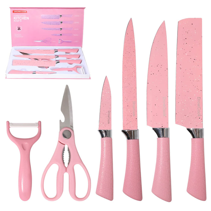 High Quality Kitchen Knife Set 6 Pcs Chef Slicing Cleaver Paring Knife with  Scissors and Peeler Gift Box Non Stick Blade Knife