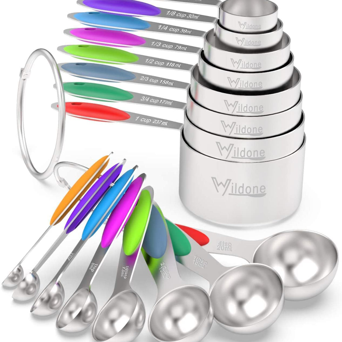 Measuring Spoons to Magnetic Measuring Spoons Set, Stackable Teaspoons  Tablespoons,Stainless Steel,Double-sided Marked,Kitchen Gadgets Set of 8  (Multicolor) 