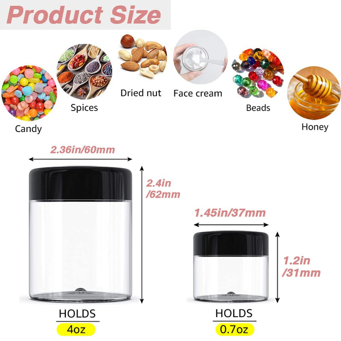 4 oz Small Plastic Containers with Lids 24 Pack Plastic Jars with Lids + 20g/20ml Small Containers with Lids Cosmetic Sample Jar - for Lip Scrub, Body