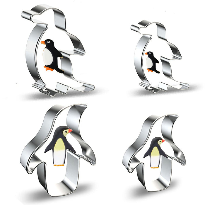 Penguin Cookie Cutter Set for Baking - 4 Piece - Animal Penguin Shaped Cookie Cutters Small Biscuit Fondant Molds for Kids