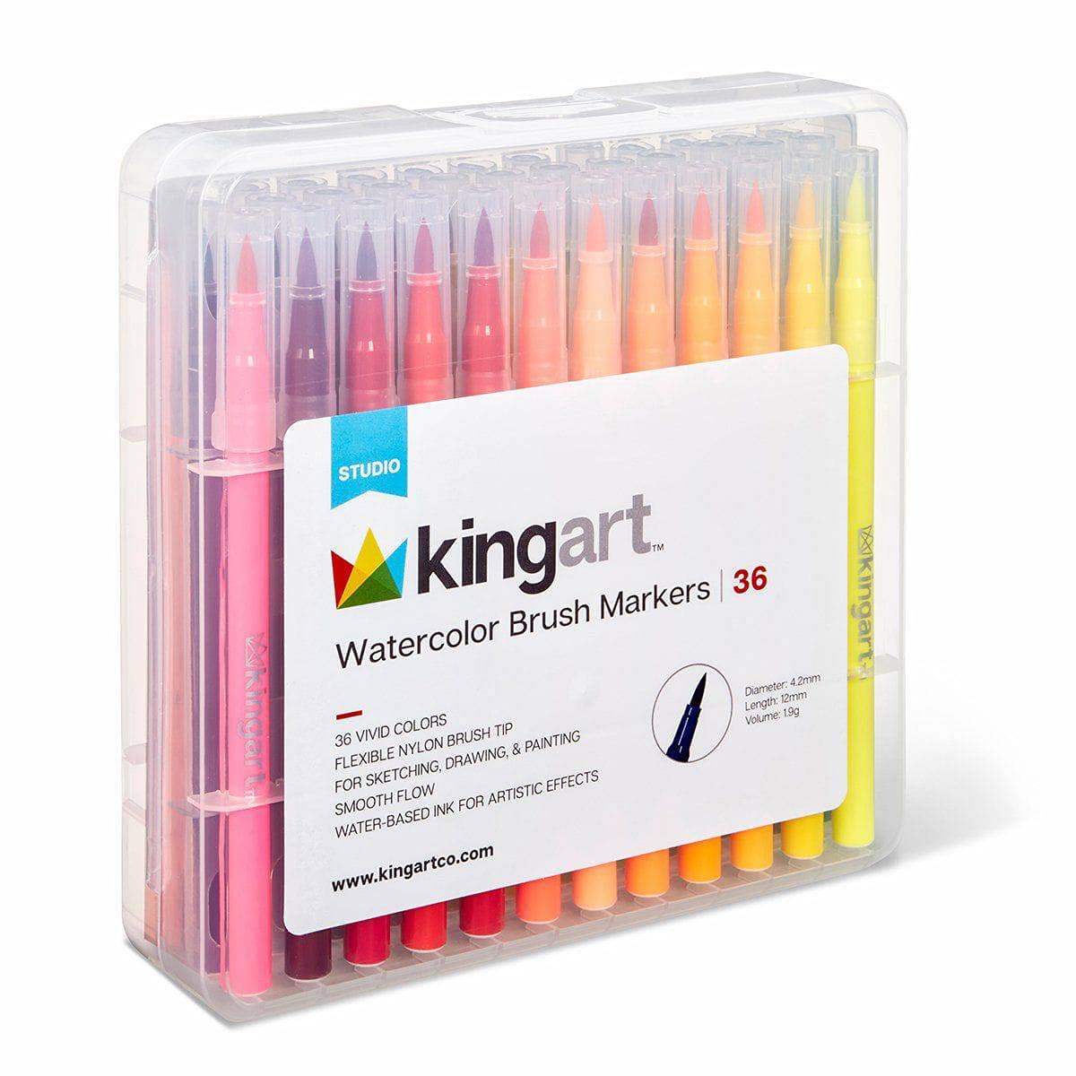 KINGART PRO Coloring Brush Pen Watercolor Markers, in 48 Vivid Colors with  Blendable Ink for Fine, Medium, or Bold Brush Strokes