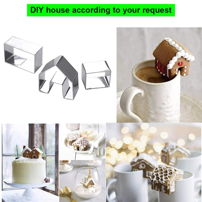 Christmas Cookie Cutters Set 3pcs- 3D Stainless Steel Mini Gingerbread House Cookie Cutter Kit, Chocolate Little House Biscuit