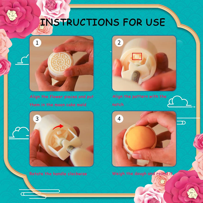 10 PCS Moon cake Molds, Mid-Autumn Festival Hand-Pressure, Square/Round/Flower Mode Patterns 2 Mold 10 Stamps 125g/75g-Cookie