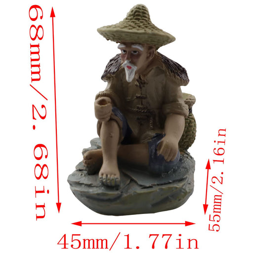 Cabilock Mini Fisherman Figurines Ceramics Chinese Mudman Sitting Fishing  Garden Statue Ornament for Fish Tank Micro Landscape Bonsai Fairy Garden
