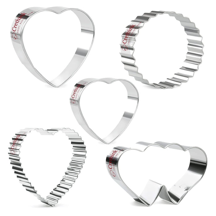 Crethinkaty Valentine's Day Cookie Cutters Set 5 Pieces Heart Biscuit Cutters Pastry Cutter - Heart, Double Heart