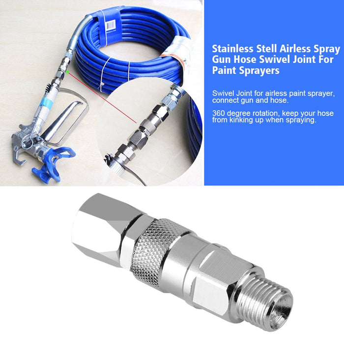 Swivel Joint 1/4-Inch Stainless Steel Rotary Joint High Pressure Painting Supplies Airless Spray Gun Whip Hose Swivel for Paint Sprayers