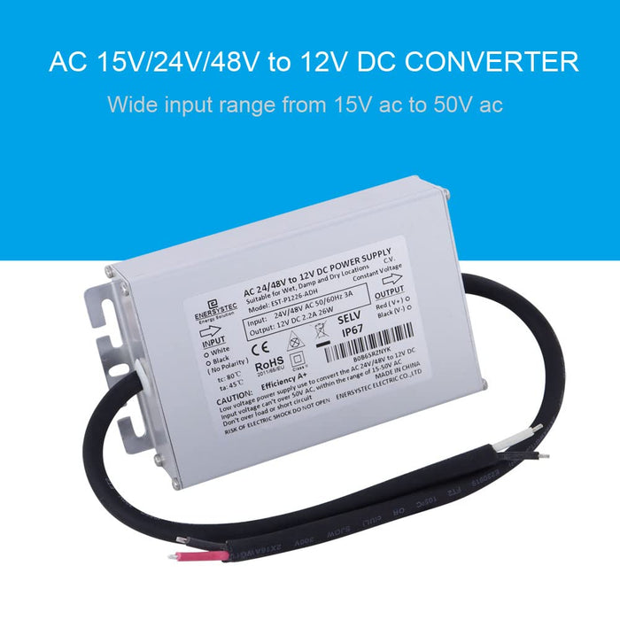 24 Volt AC to 12 Volt DC Converter, 48 Volt AC to 12 Volt DC Converter, AC 20V-50V to 12V DC Power Supply Rectifier, AC 20V 24V 36V 48V to DC 12V Adapter 48W Transformer for LED Lighting