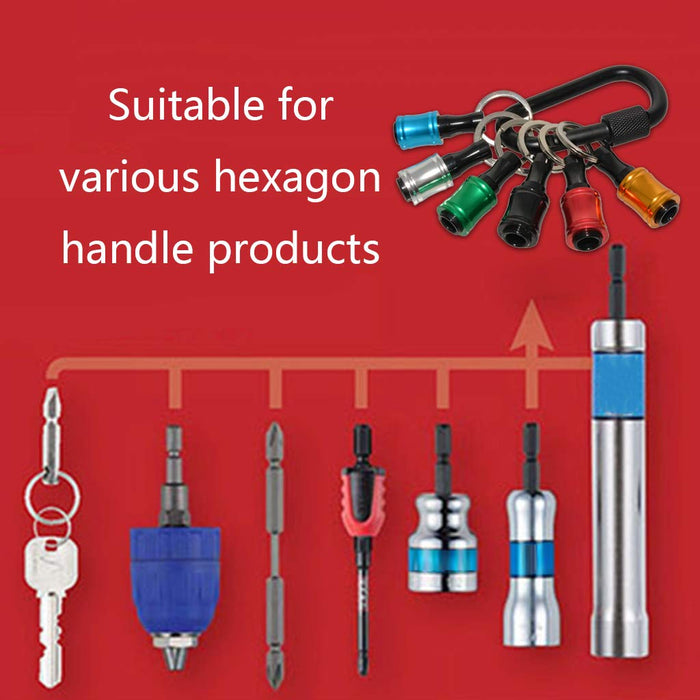 1/4inch Hex Shank Aluminum Alloy Screwdriver Bits Holder Extension Bar Drill Screw Adapter Quick Release Keychain (6PC)