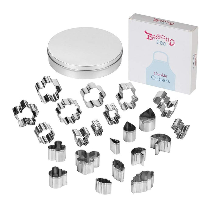 Beyond 280 Tiny Mini Stainless Steel Cookie Cutters, 22-piece Cute Shapes Animal Flowers Bear Dinosaur for One-Bite Cookies
