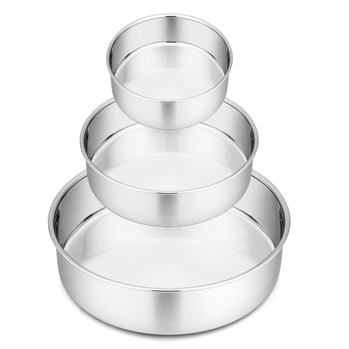 3PCS Round Baking Cake Pan Set, 8 Inch Stainless Steel Non Toxic & Heavy  Duty