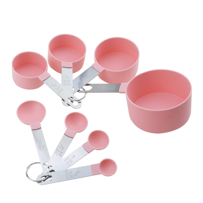 Pink Measuring Cups and Spoons Set - Sturdy 8PC Pink & Gold Measuring Cups  and Spoons Set Stainless Steel with Pink Silicone Handle- Pink Kitchen Decor  - Pink Kitchen Accessories - Cute