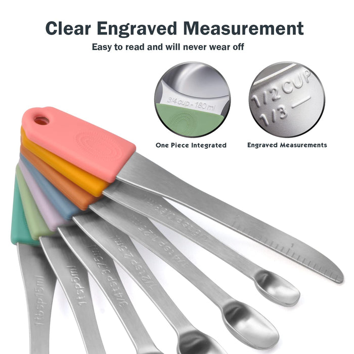 EDELIN Measuring Cups and Magnetic Measuring Spoons Set, Stainless Steel 5  Cups and 7 Spoons and 1 Levele (Full magnetic)