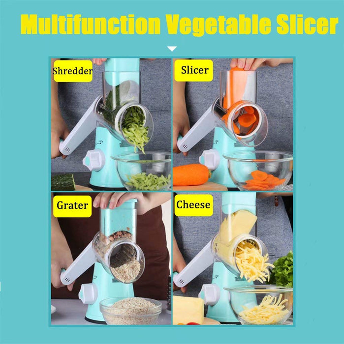 Cheese Grater Rotary Cheese Shredder Vegetable Slicer 3-in-1 Vegetable Shredder Grater Slicer Grinder for Potato Onion Cucumber