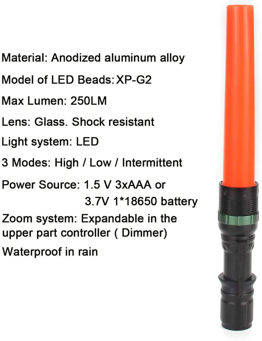 UltraFire 11-Inch Signal Traffic Wand LED Flashlight with Strobe Mode, Wrist Strap Lanyard, 250 Lumens, Orange Finish