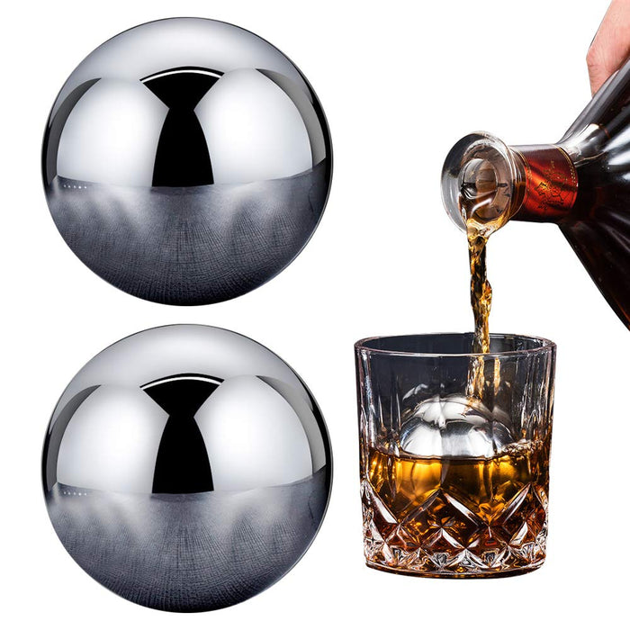 2 Pcs Large Round Whiskey Stones Reusable Spherical Stainless
