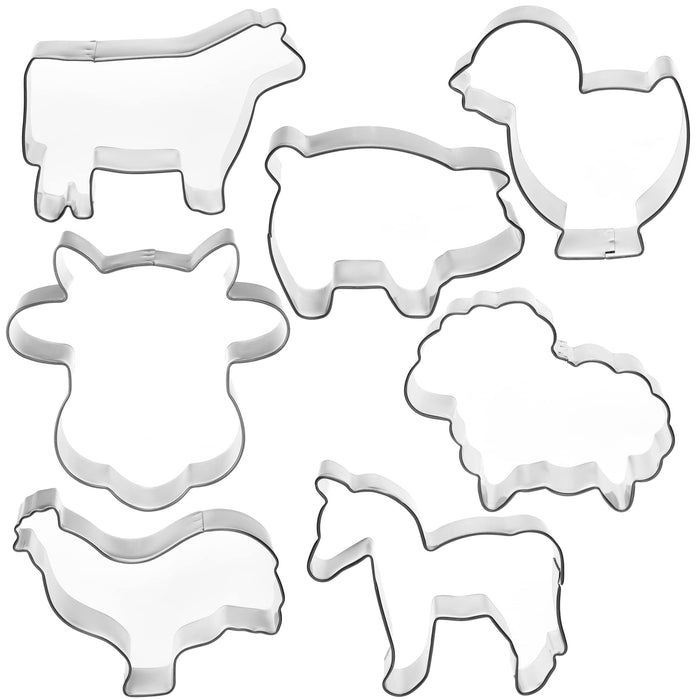 Farm Animal Cookie Cutters Set, 7 Pieces Large Size Metal Cookie Cutters Set With Cow, Cows Head, Pig, Horse, Rooster
