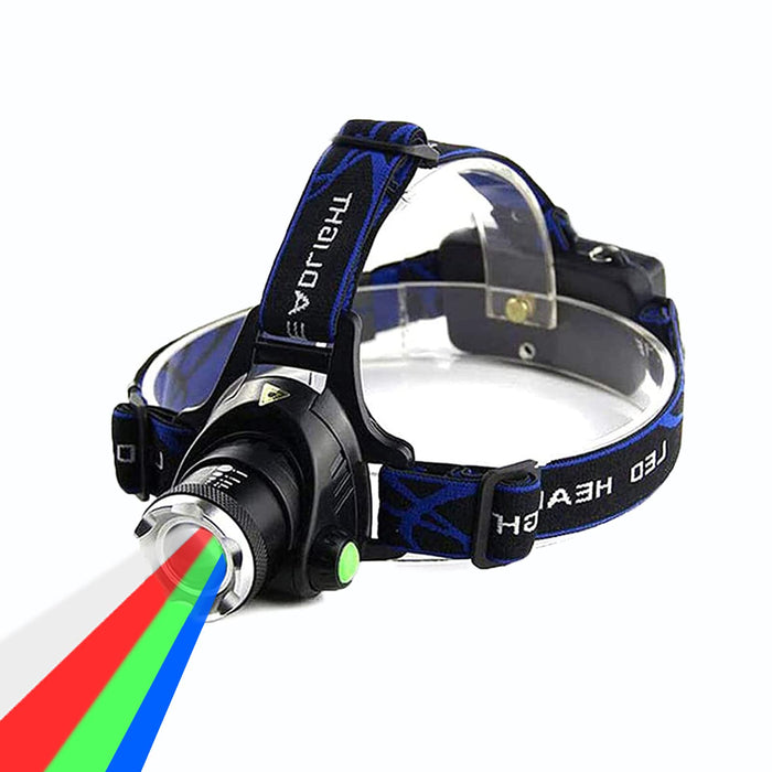 GaiGaiMall Blue LED Headlamp Flashlight Water Resistant Zoomable 3