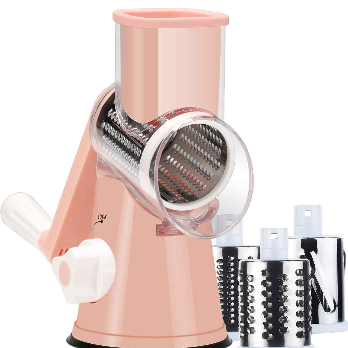 G.CHEN Rotary Cheese Grater Shredder and Slicer for Cheese Nut and Vegetable with 3 Replaceable Blade(Pink)