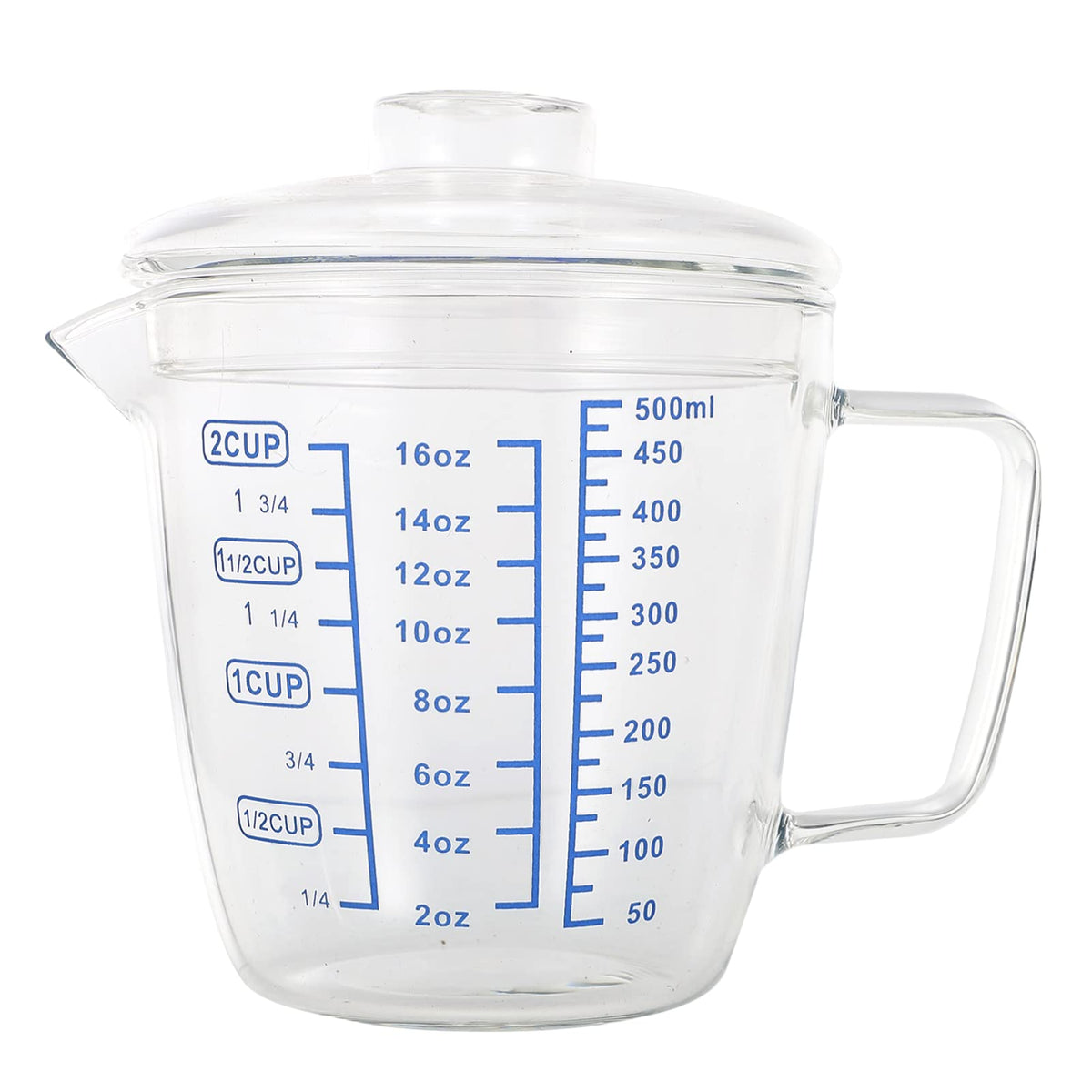 Glass Measuring Cup with Lid, 400ml / 14oz High Borosilicate Glass  Measuring Cup for Kitchen or Restaurant, [Insulated handle, V-Shaped  Spout], Easy