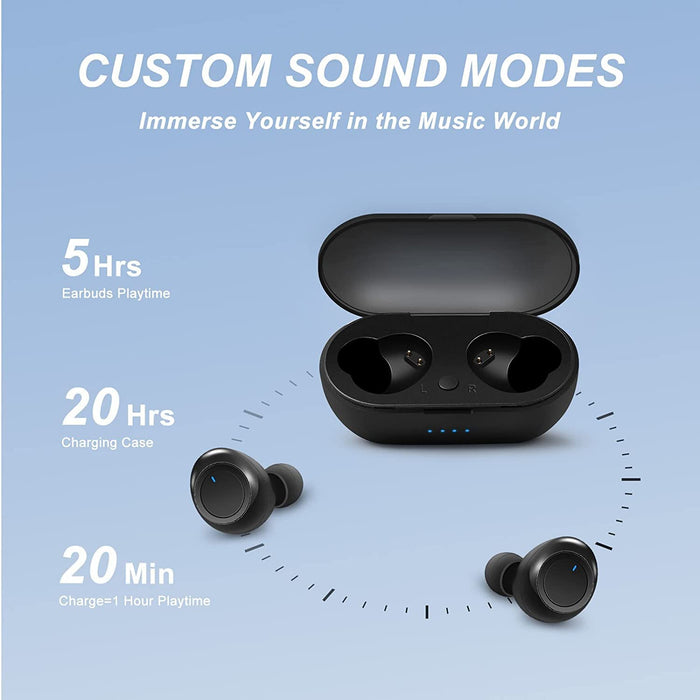 KRTYLYT Waterproof Bluetooth 5.0 True Wireless Earbuds, Touch Control,30H Cyclic Playtime TWS Headphones with Charging Case and mic, in-Ear Stereo
