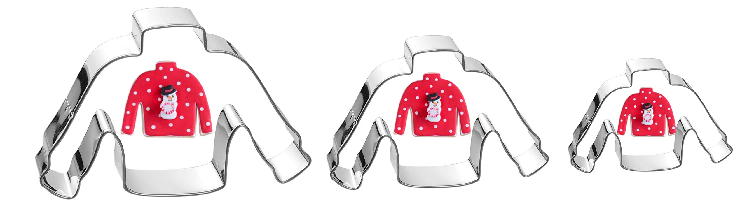 Christmas Ugly Winter Sweater Cookie Cutter Set - 3 Pieces In Graduated Size - Stainless Steel