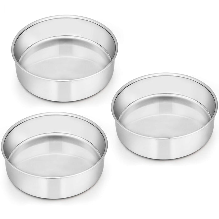 E-far 8 Inch Cake Pan Set of 3, Stainless Steel Round Layer Cake Baking  Pans, Non-Toxic & Healthy, Mirror Finish & Dishwasher Safe