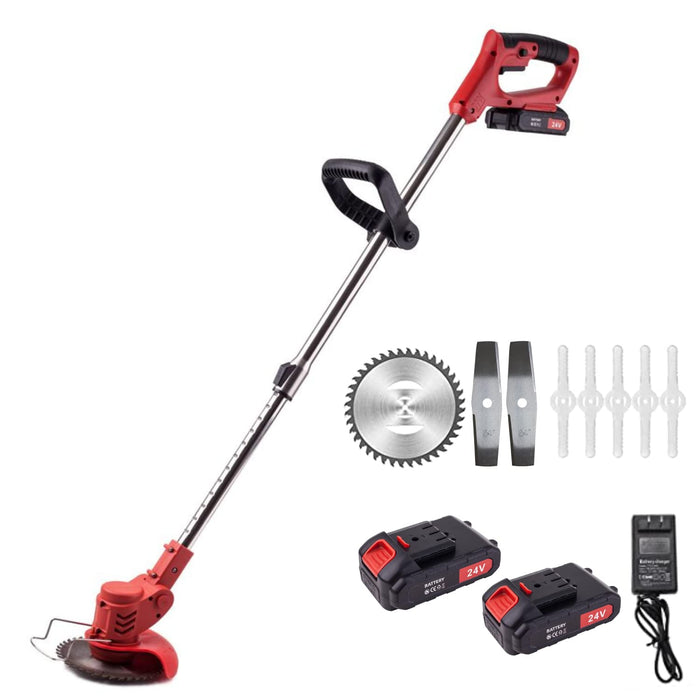 Electric Cordless Weed Wacker,24V 2Ah Battery Powered Weed Eater with 2 Batteries and 3 Types Blades,Lightweight and Powerful String Trimmer for Yard and Garden