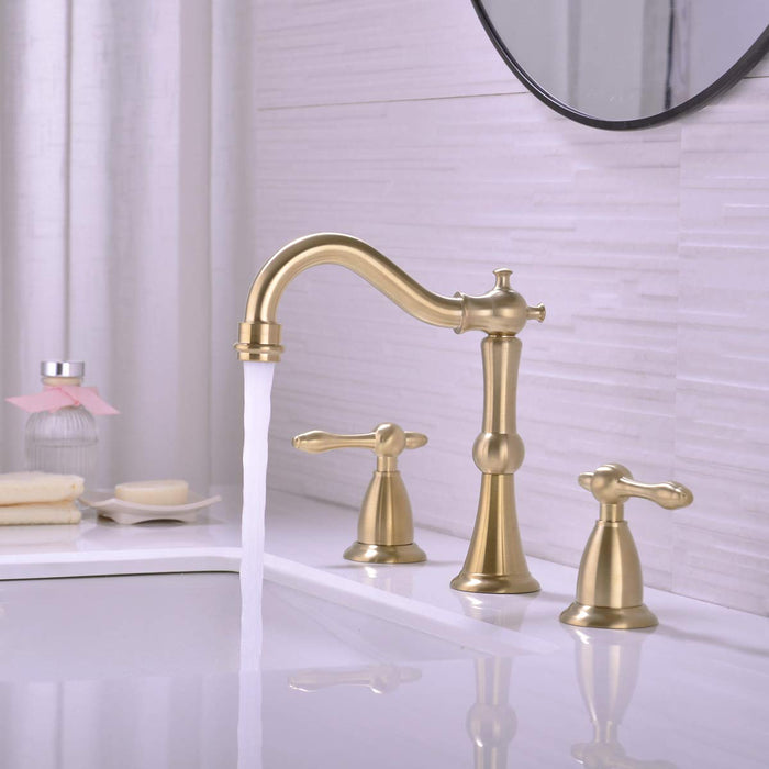 TRUSTMI 2 Handle 8 Inch Brass Bathroom Sink Faucet 3 Hole Widespread with  Valve and cUPC Water Supply Hoses, with Overflow Pop Up Drain Assembly