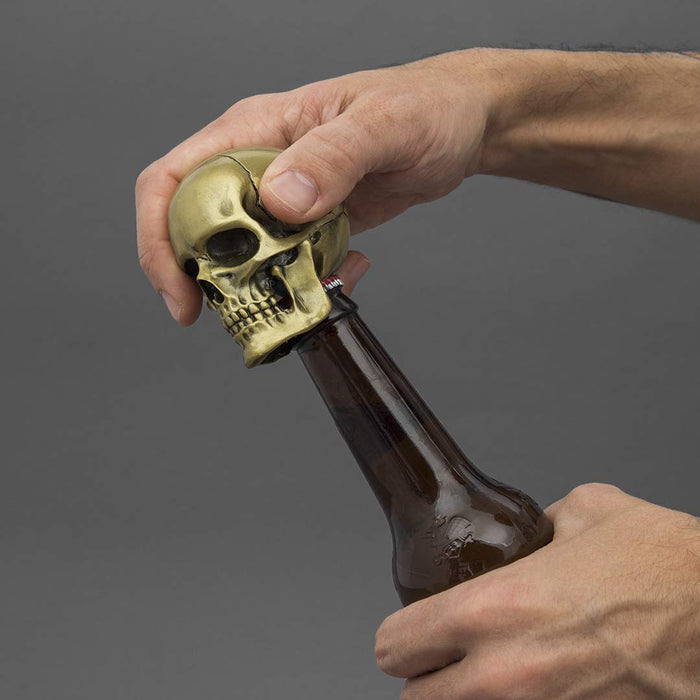 Iron & Glory Skull Bottle Opener | Beer Bottle Openers & Kitchen Gadgets | Gothic Decor Beer Opener in Matte Gold | Novelty Beer