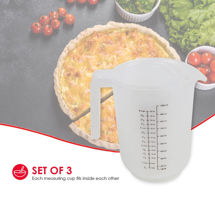 Home Basics 3-Piece Measuring Cup with Rubber Grip, Clear