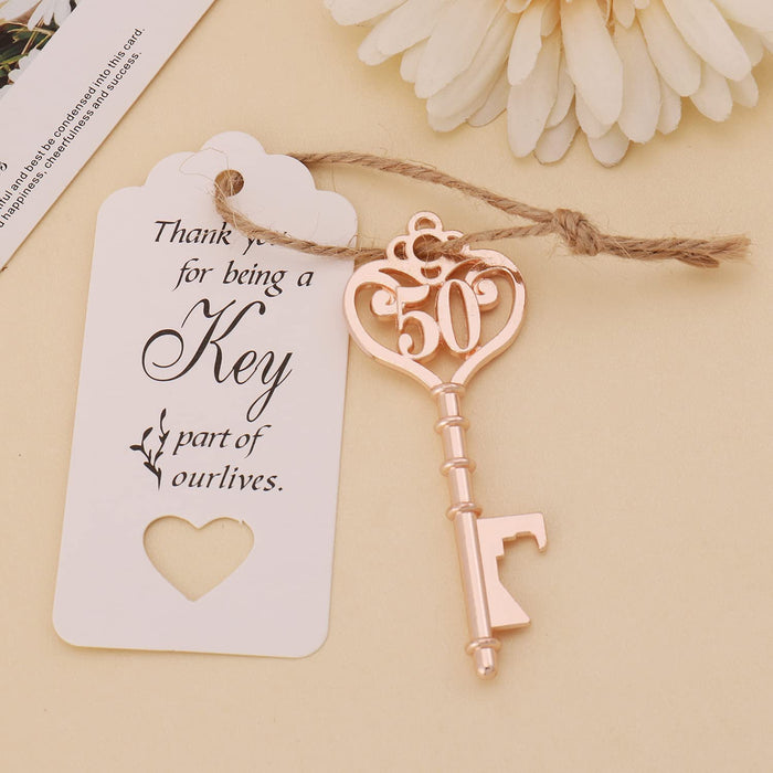 XIUSHE 30 PCS Rose Gold Key Bottle Opener 50th Birthday Souvenirs Party Decor or 50th Gold Wedding Anniversary Party s 50