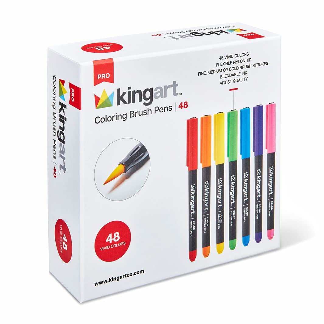 Kingart Pro, Twin-Tip Brush Pen Art Markers, Set of 48 Unique & Vivid  Colors 