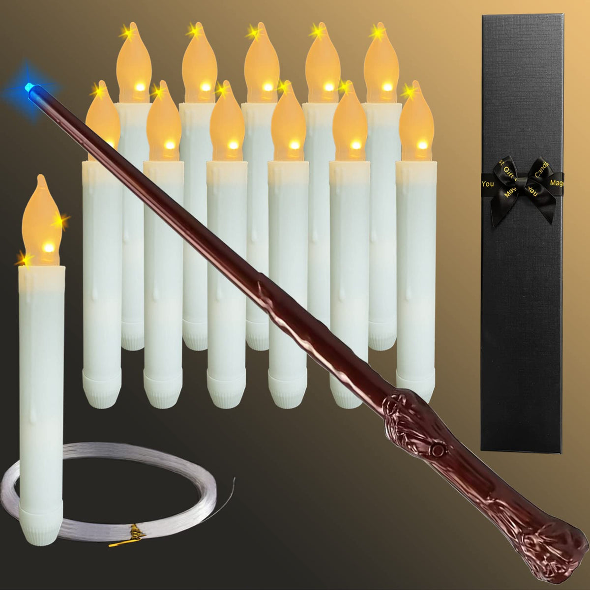 Christmas Decoration Indoor & Outdoor,12Pack Floating Candles Magic Wand  Remote,Xmas Witch Decor Flameless Hanging Candles for Harry Potter  Halloween